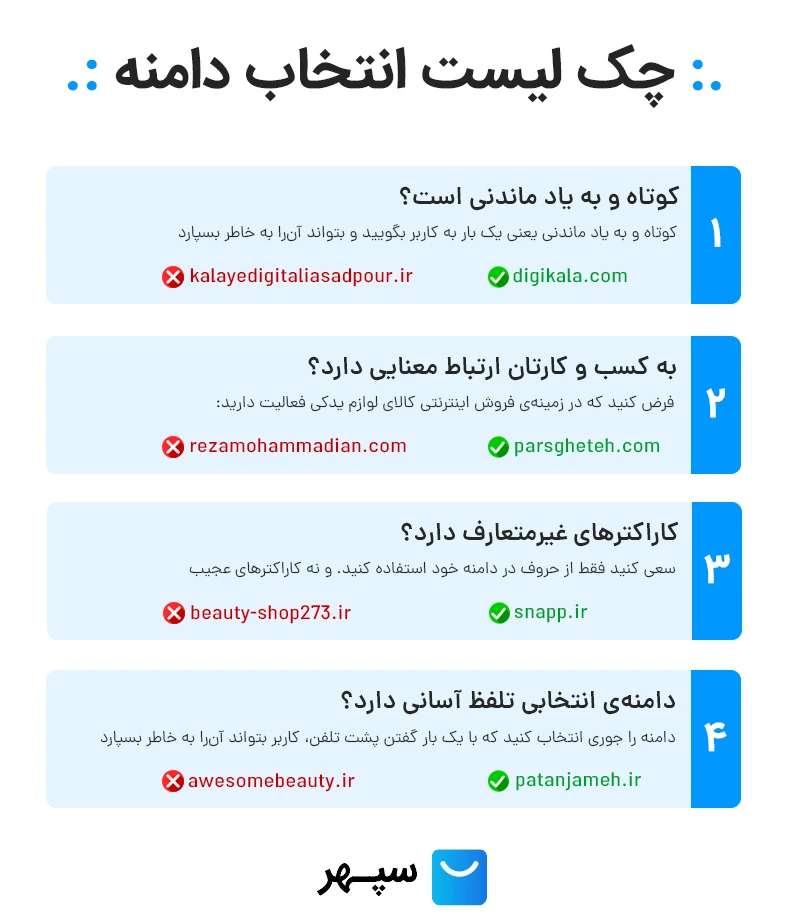 چک لیست انتخاب دامنه