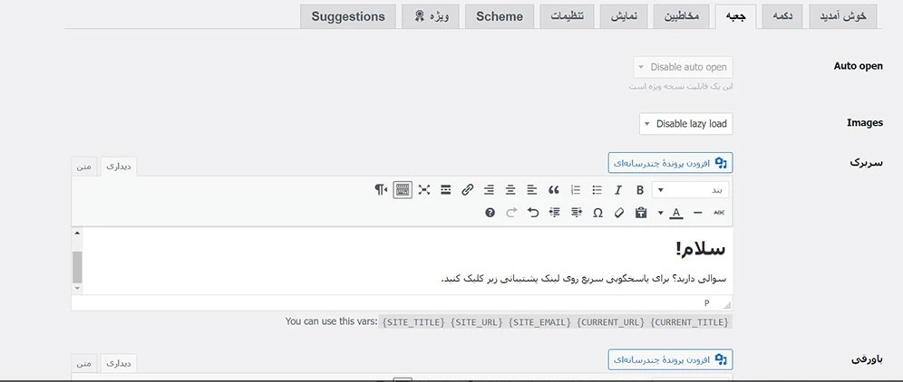 تنظیمات پلاگین وردپرس