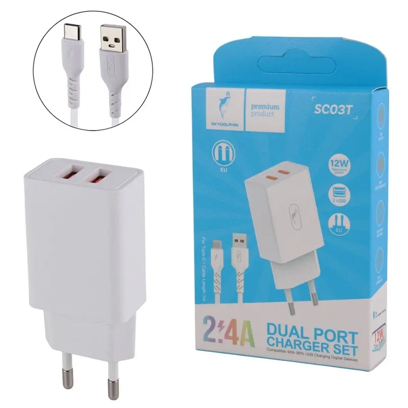 شارژر دیواری 12 وات اسکای دلفین SC03T به همراه کابل تایپ سی