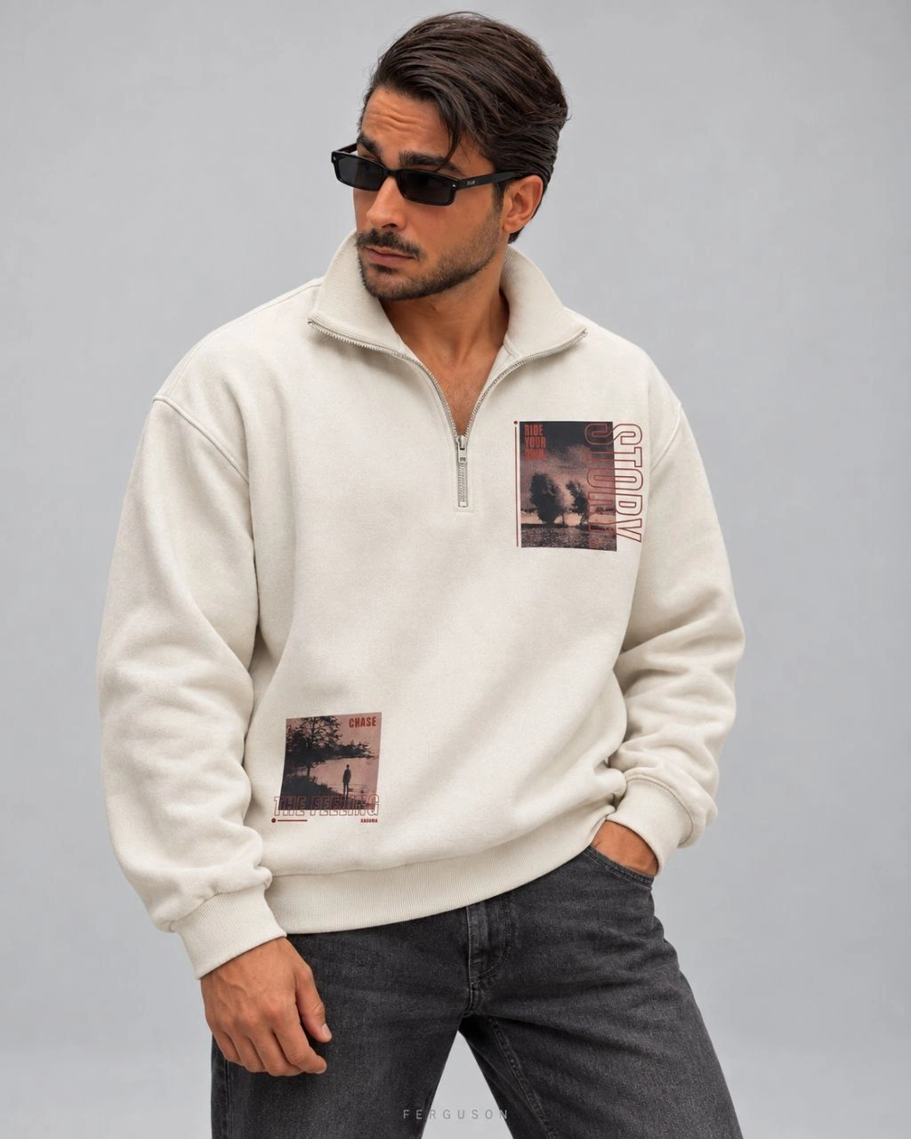 نیم زیپ Story کرم سایز L/XL/2XL پک 3 عددی