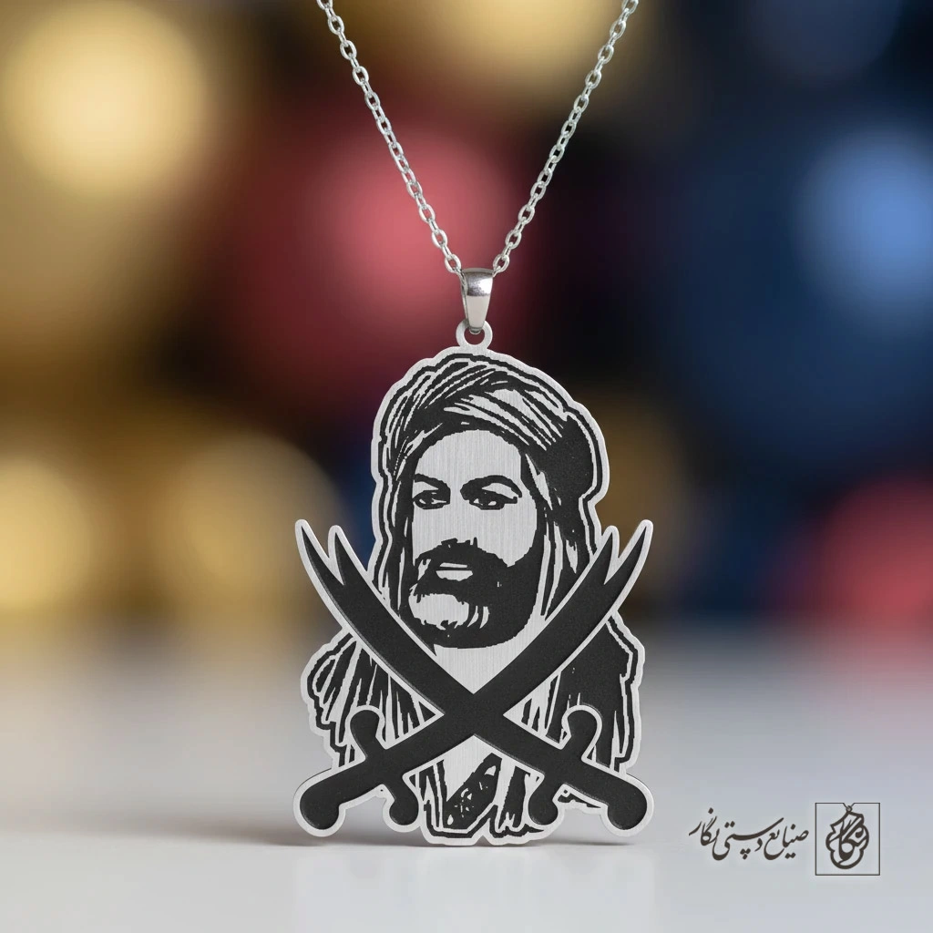 گردنبند تمثال امام علی (ع) و دو ذوالفقار کد 60200