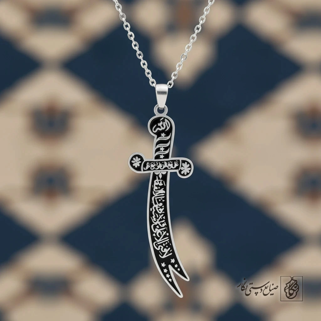 گردنبند شمشیر ذوالفقار لافتی الاعلی (مدل پهن) کد 60455