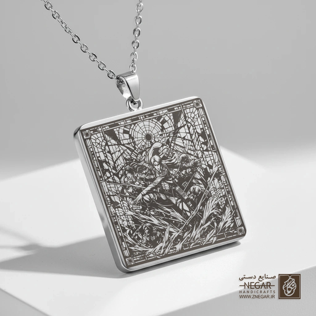 گردنبند طرح نماد هنگ اکتشاف  (حکاکی لیزری فایبر، مدل قاب مربع) کد 500135