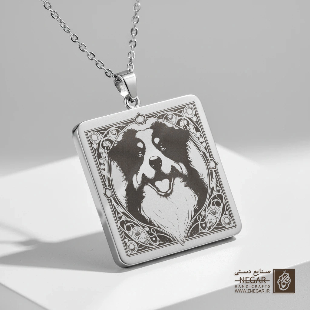 گردنبند طرح نمادین نژاد استرالین  (حکاکی لیزری فایبر، مدل قاب مربع) کد 500145