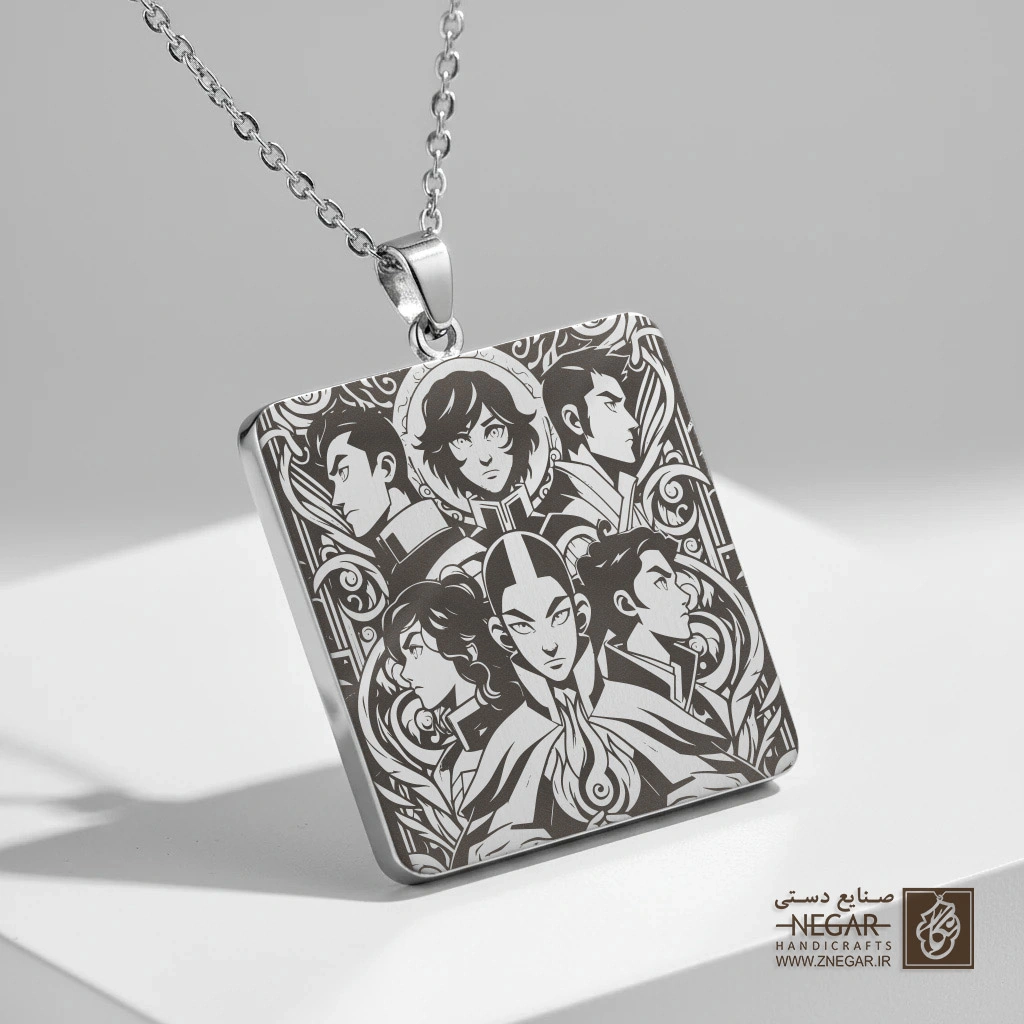 گردنبند طرح انیمیشن آواتار (تیم آواتار) (حکاکی لیزری فایبر، مدل قاب مربع) کد 500149