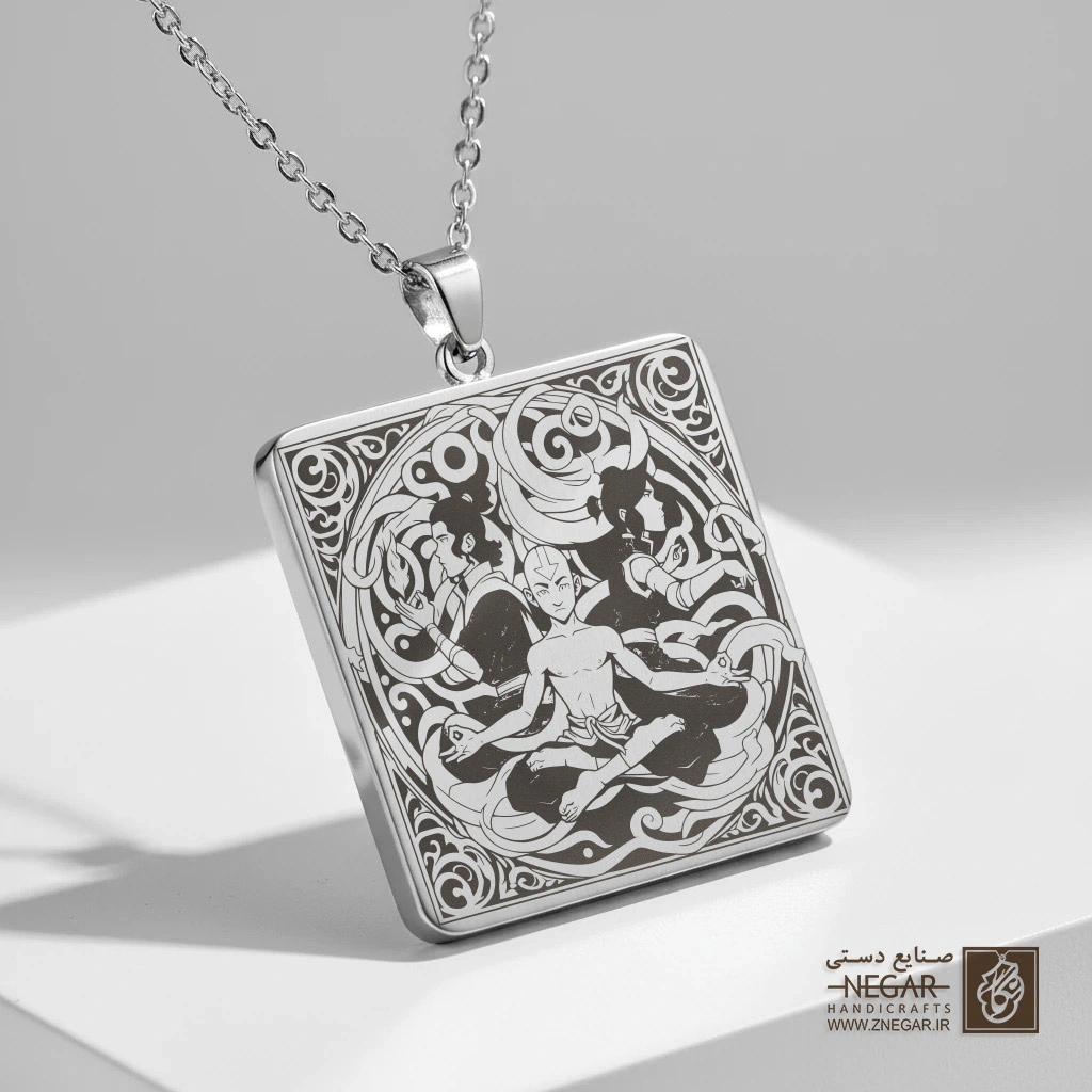 گردنبند طرح نهایی آواتار (Aang ) (حکاکی لیزری فایبر، مدل قاب مربع) کد 500156