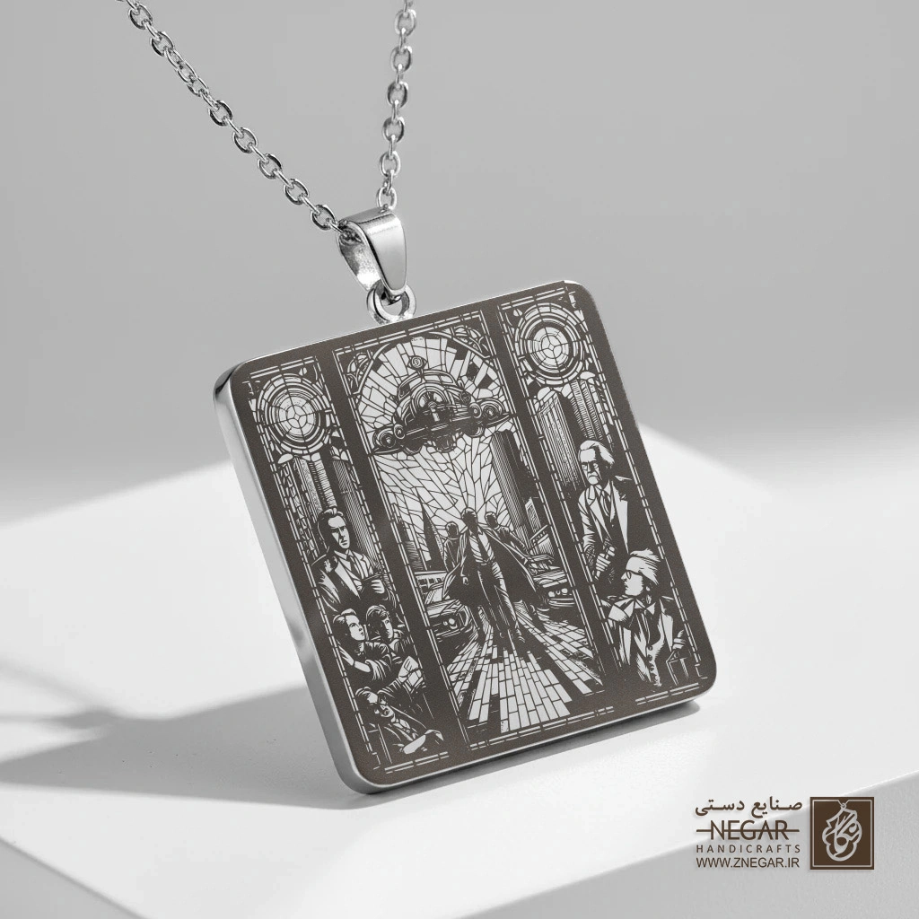 گردنبند طرح ماشین زمان (دلرین) (حکاکی لیزری فایبر، مدل قاب مربع) کد 500164