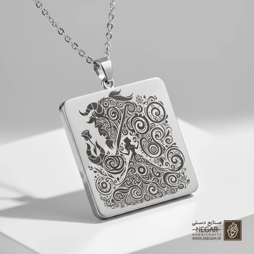 گردنبند طرح رقص بل ( مینیاتوری) (حکاکی لیزری فایبر، مدل قاب مربع) کد 500287