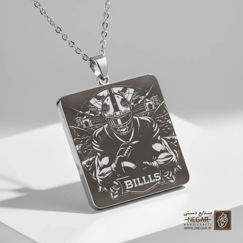 گردنبند طرح بوفالو بیلز (Buffalo Bills) (حکاکی لیزری فایبر، مدل قاب مربع) کد 500431
