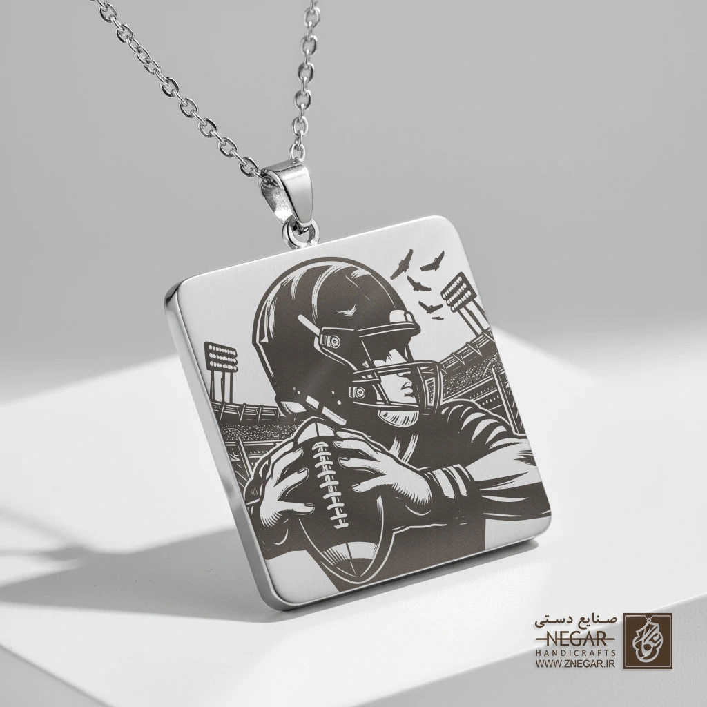 گردنبند طرح اکشن تیم بنگالز (حکاکی لیزری فایبر، مدل قاب مربع) کد 500689