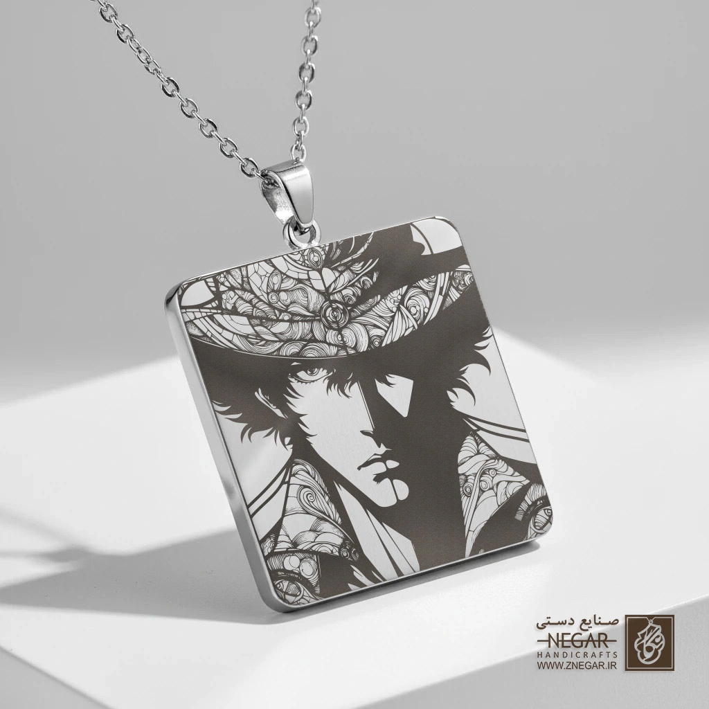 گردنبند طرح چهره اسپایک اسپیگل رئال (حکاکی لیزری فایبر، مدل قاب مربع) کد 500747