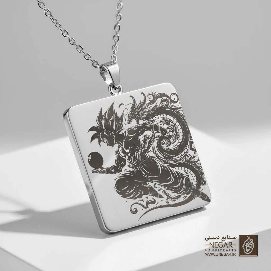 گردنبند طرح نبرد دراگون بال Z (حکاکی لیزری فایبر، مدل قاب مربع) کد 501032