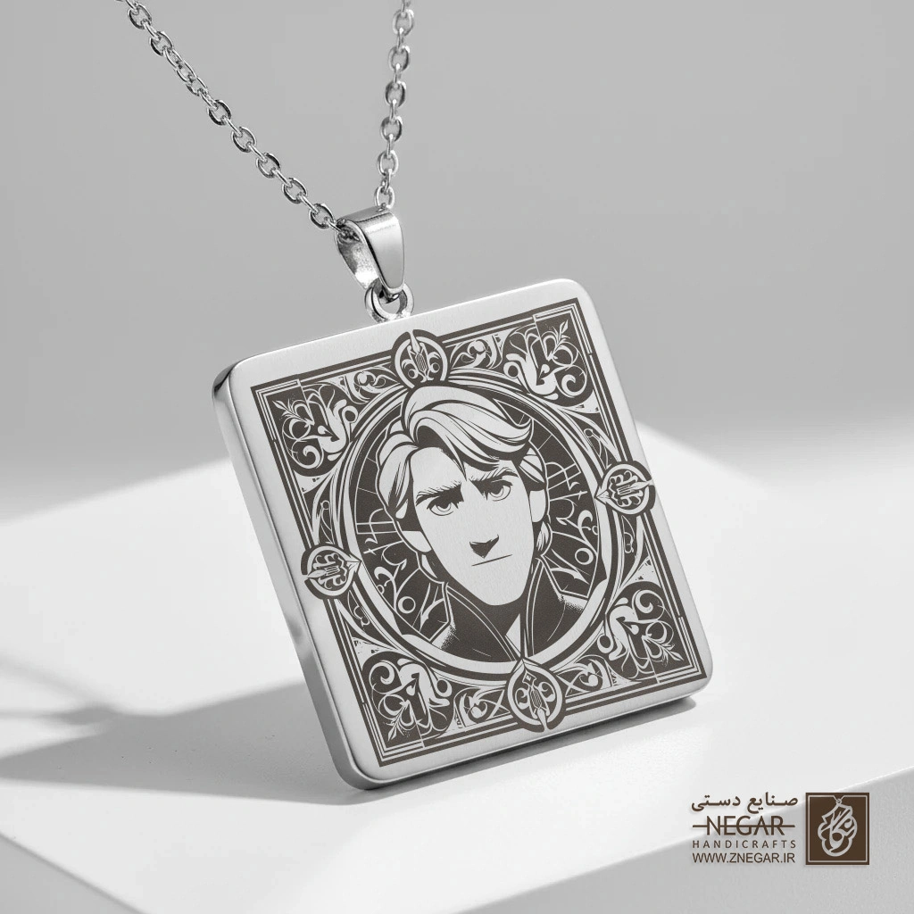 گردنبند طرح کریستوف (Kristoff) (حکاکی لیزری فایبر، مدل قاب مربع) کد 501322