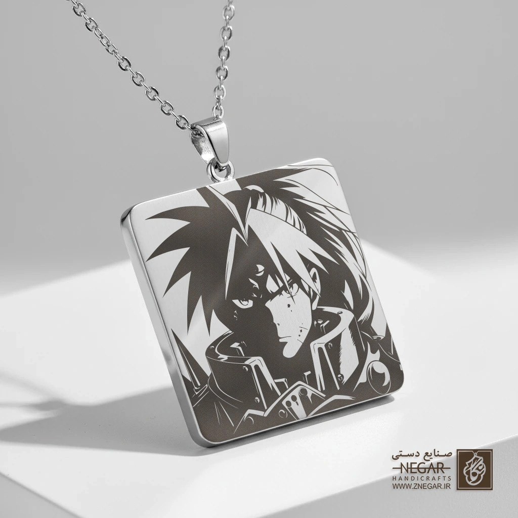 گردنبند طرح پرتره ادوارد الریک (حکاکی لیزری فایبر، مدل قاب مربع) کد 501375