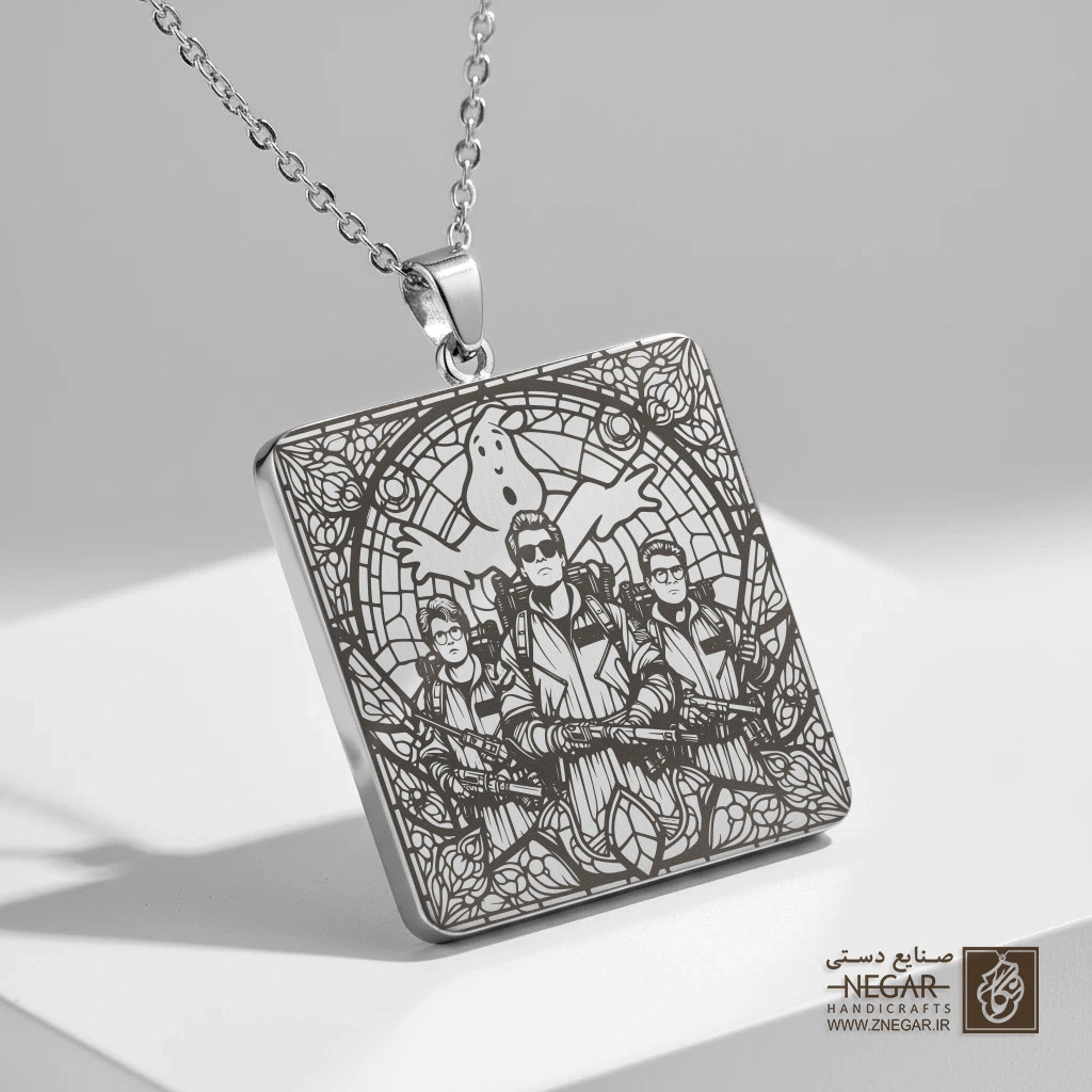 گردنبند طرح چهار شخصیت اصلی فیلم (حکاکی لیزری فایبر، مدل قاب مربع) کد 501426