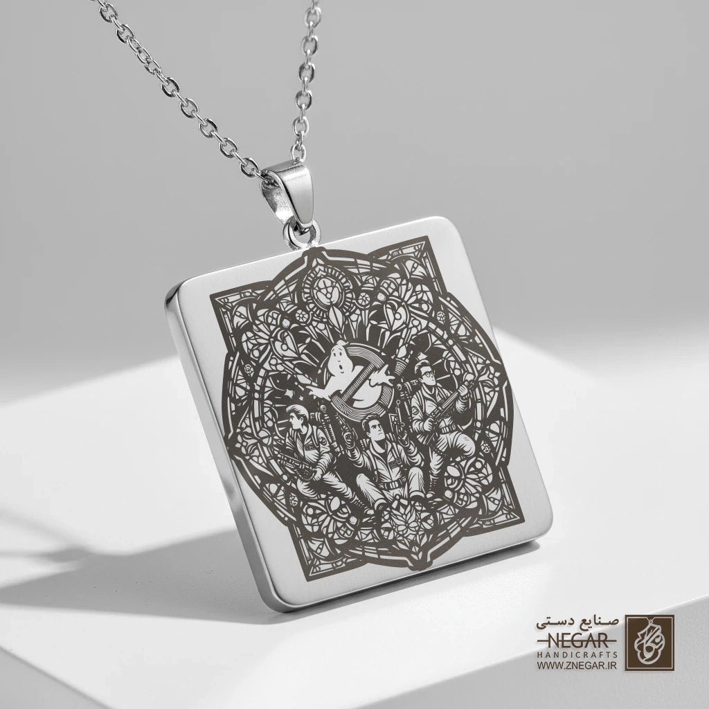 گردنبند طرح نبرد با روح (قاب هشت‌ضلعی) (حکاکی لیزری فایبر، مدل قاب مربع) کد 501429