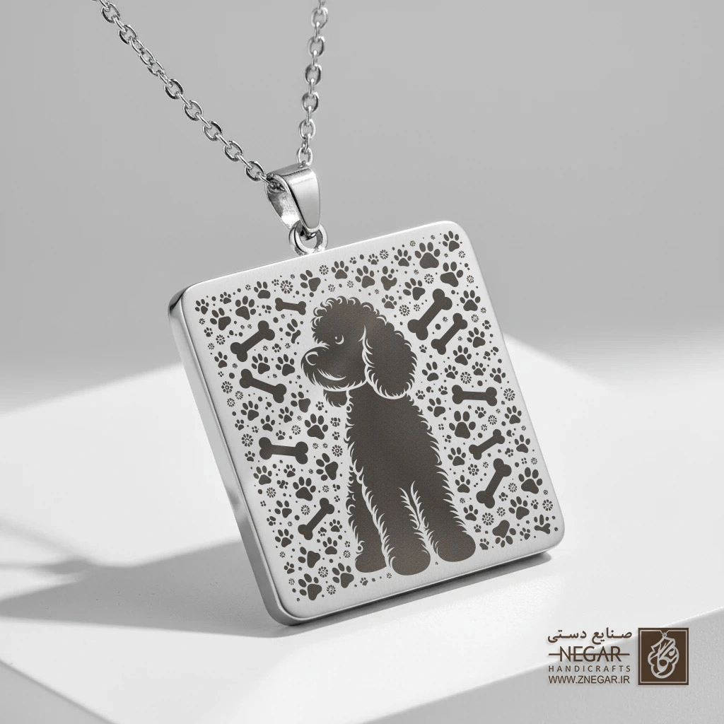 گردنبند طرح سیلوئت سگ گلدن دودل (حکاکی لیزری فایبر، مدل قاب مربع) کد 501501