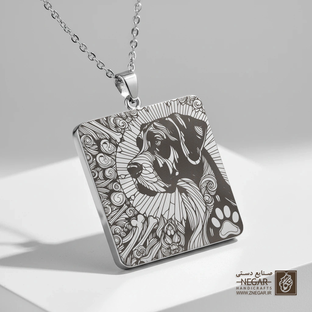 گردنبند طرح سگ گریت دین (Great Dane) (حکاکی لیزری فایبر، مدل قاب مربع) کد 501534