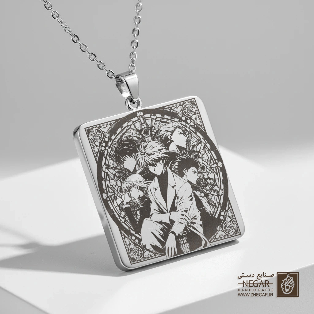 گردنبند طرح کیلوا زولدیک (Killua) (حکاکی لیزری فایبر، مدل قاب مربع) کد 501919