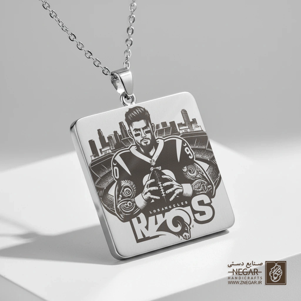 گردنبند طرح بازیکن لوس‌آنجلس رمز (Rams) (حکاکی لیزری فایبر، مدل قاب مربع) کد 502148