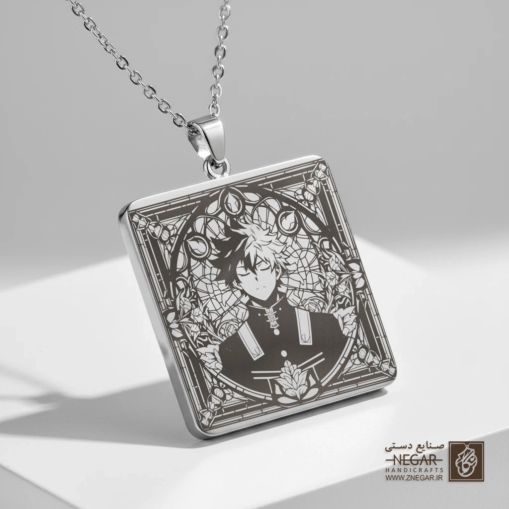 گردنبند طرح تودوراکی در قاب هندسی (حکاکی لیزری فایبر، مدل قاب مربع) کد 502402