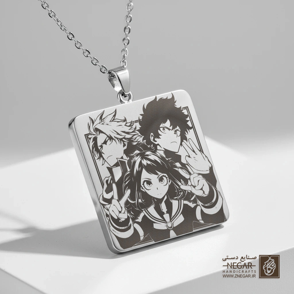 گردنبند طرح سه قهرمان برتر انیمه (حکاکی لیزری فایبر، مدل قاب مربع) کد 502403