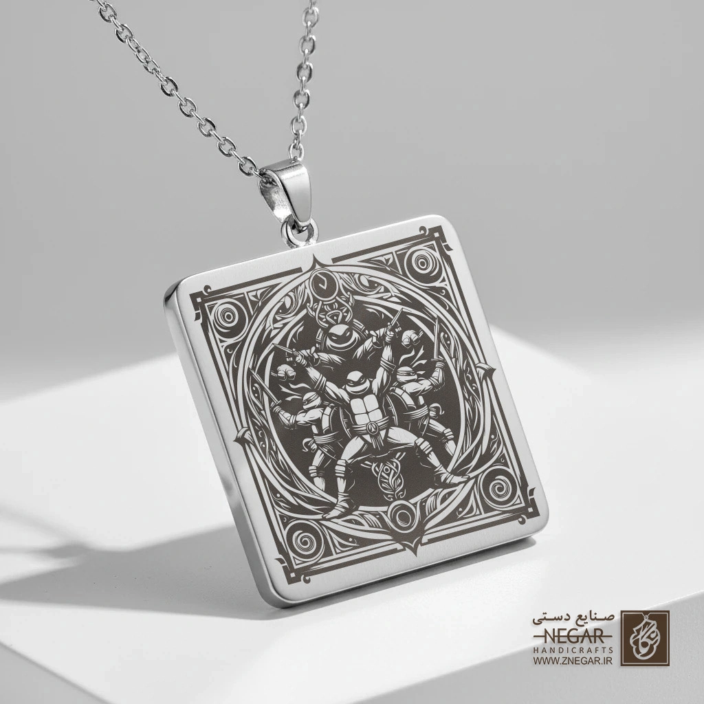 گردنبند طرح نینجا تتلز - کلاسیک (حکاکی لیزری فایبر، مدل قاب مربع) کد 502459