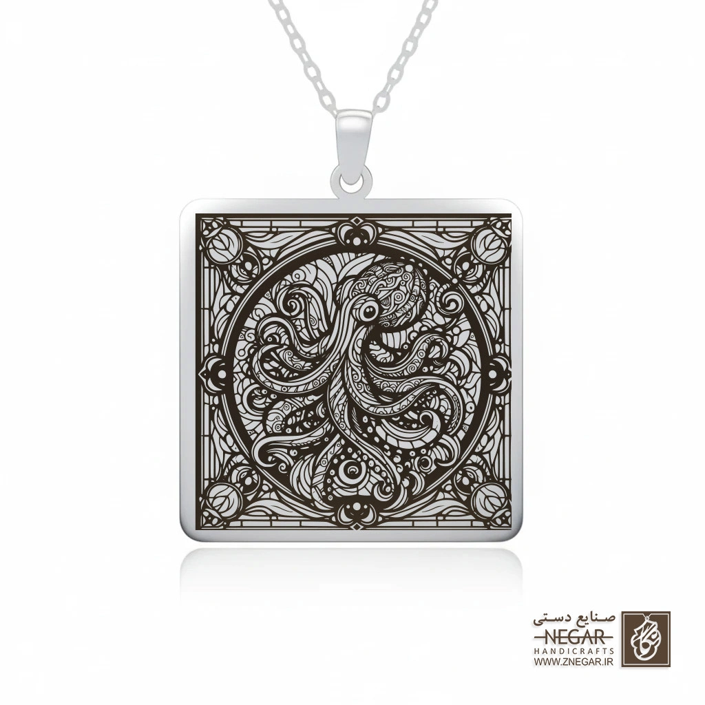 گردنبند طرح اکتوپوس - خاص (حکاکی لیزری فایبر، مدل قاب مربع) کد 502472