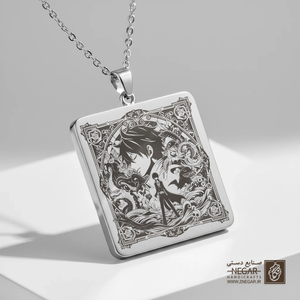 گردنبند طرح وان پیس - کلاسیک (حکاکی لیزری فایبر، مدل قاب مربع) کد 502490