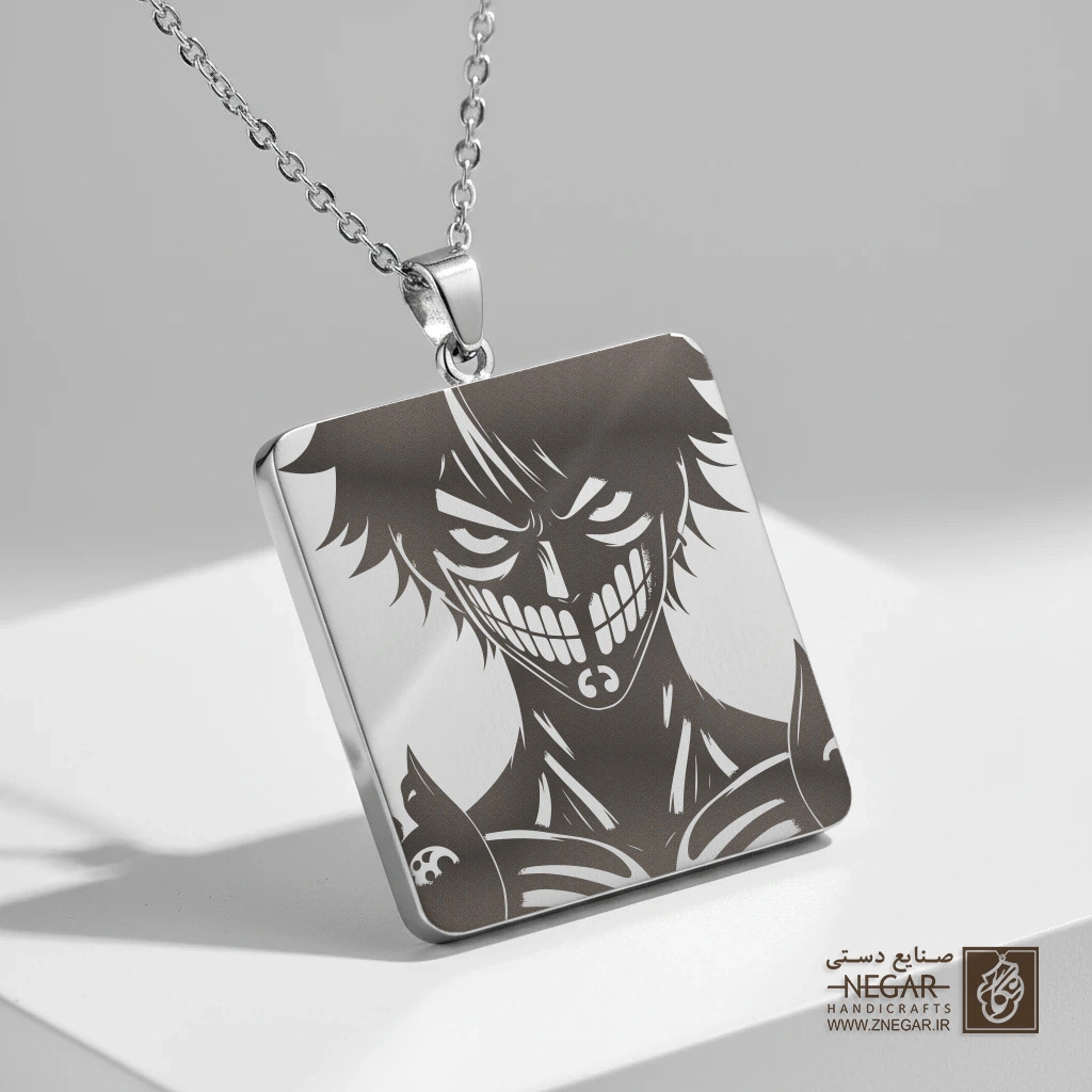 گردنبند طرح وان‌پیس - چهره اهریمنی () (حکاکی لیزری فایبر، مدل قاب مربع) کد 502495