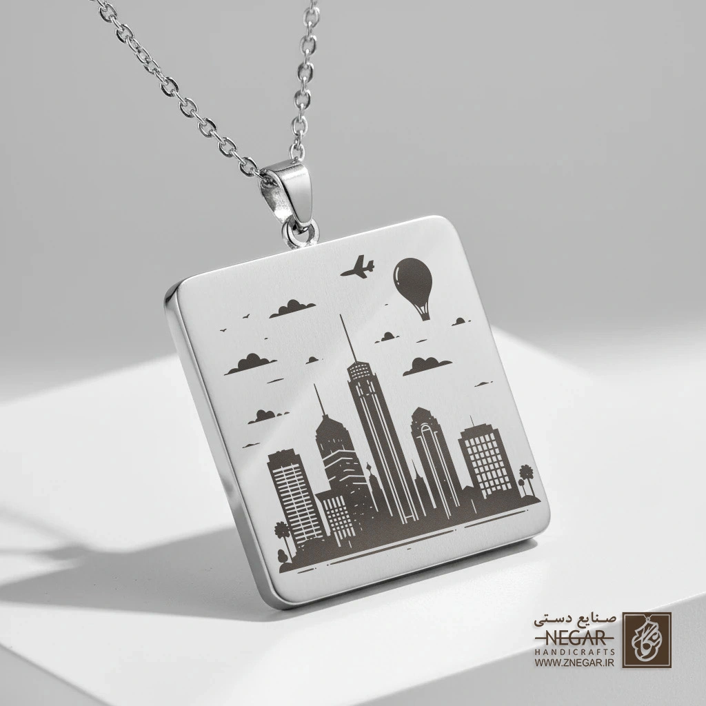 گردنبند طرح خط آسمان شهر اورلاندو (حکاکی لیزری فایبر، مدل قاب مربع) کد 502496