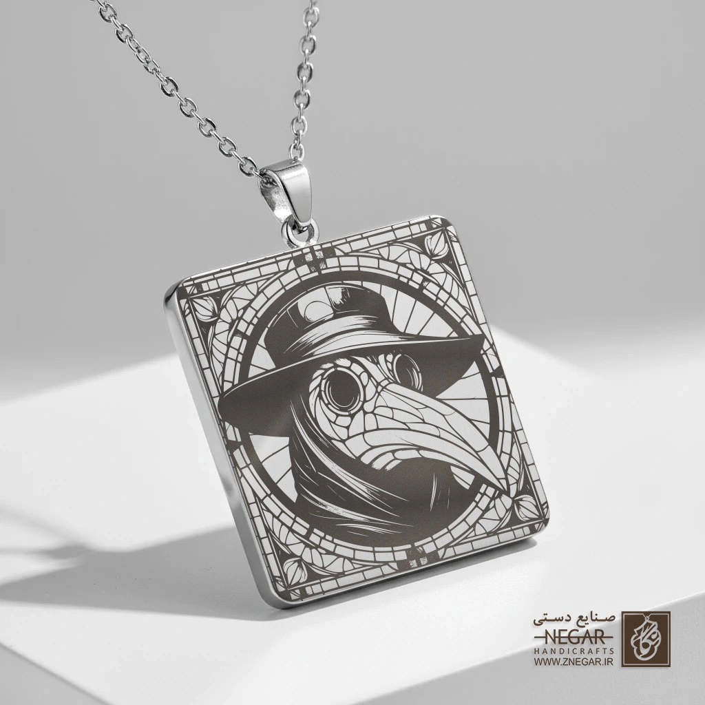 گردنبند طرح ماسک پزشک طاعون (حکاکی لیزری فایبر، مدل قاب مربع) کد 502671