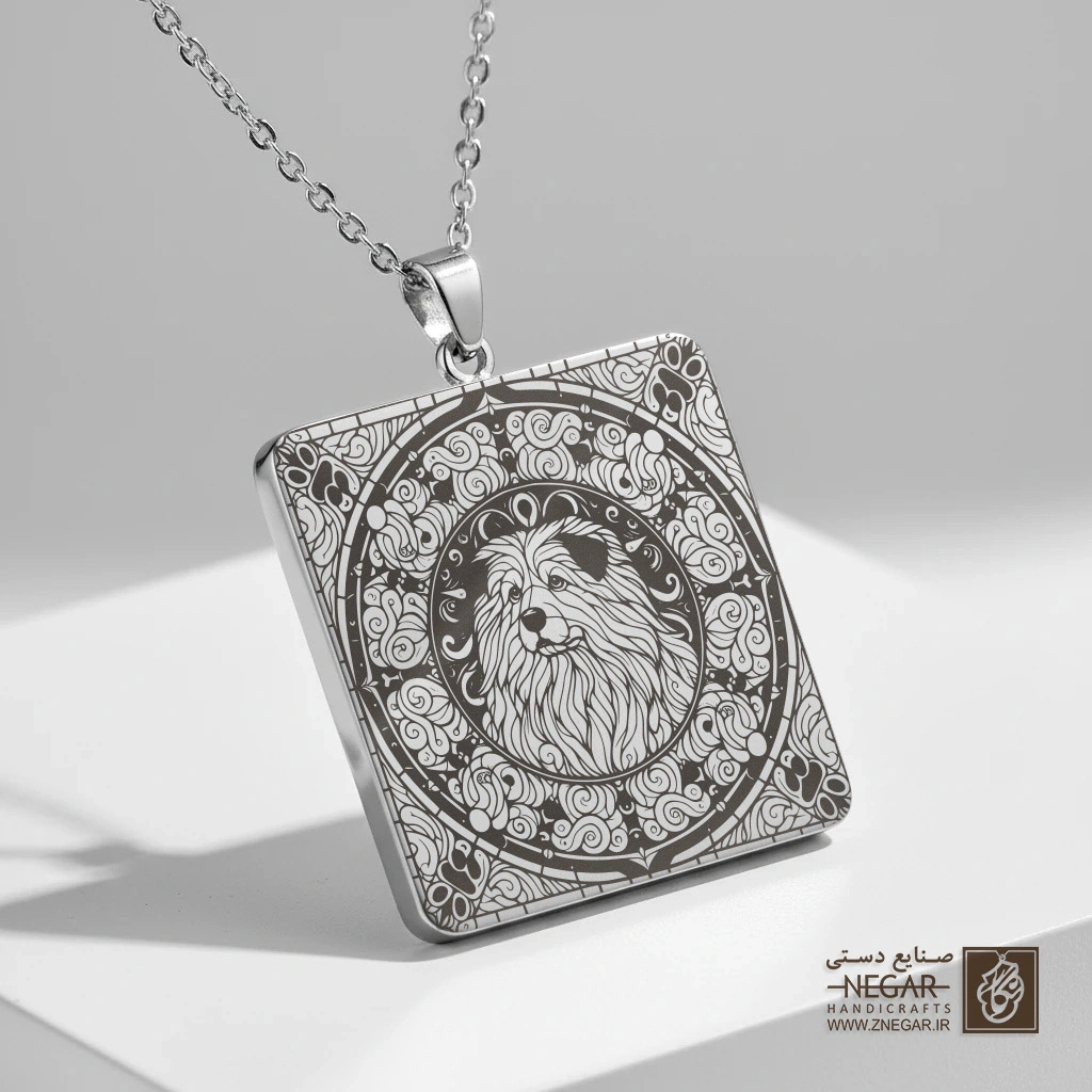 گردنبند طرح سگ نژاد پولی - کلاسیک (حکاکی لیزری فایبر، مدل قاب مربع) کد 502742