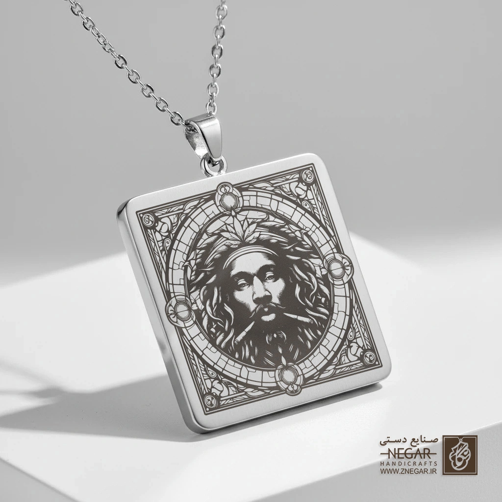 گردنبند طرح راستامن - کلاسیک (حکاکی لیزری فایبر، مدل قاب مربع) کد 502806