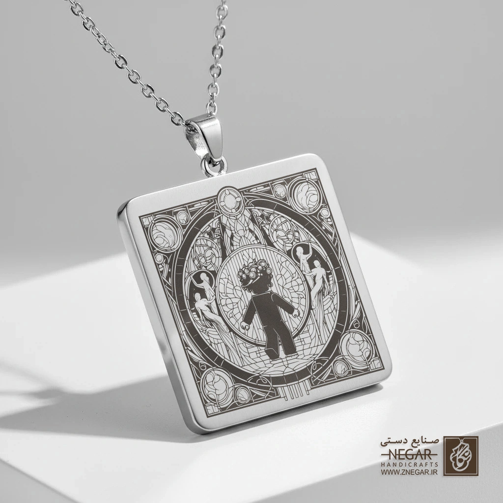گردنبند طرح روبلاکس - کهکشانی (حکاکی لیزری فایبر، مدل قاب مربع) کد 502856