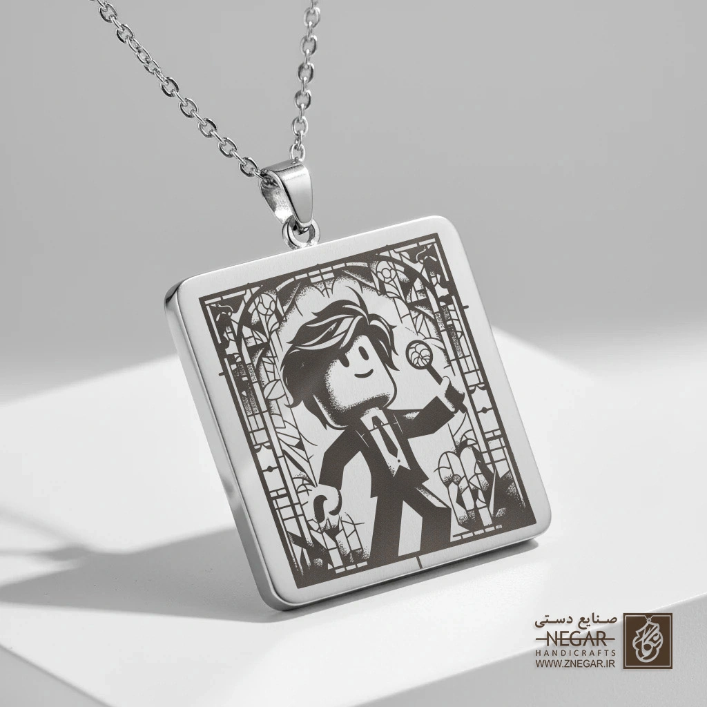 گردنبند طرح روبلاکس - کاراکتر در حال حرکت (حکاکی لیزری فایبر، مدل قاب مربع) کد 502862