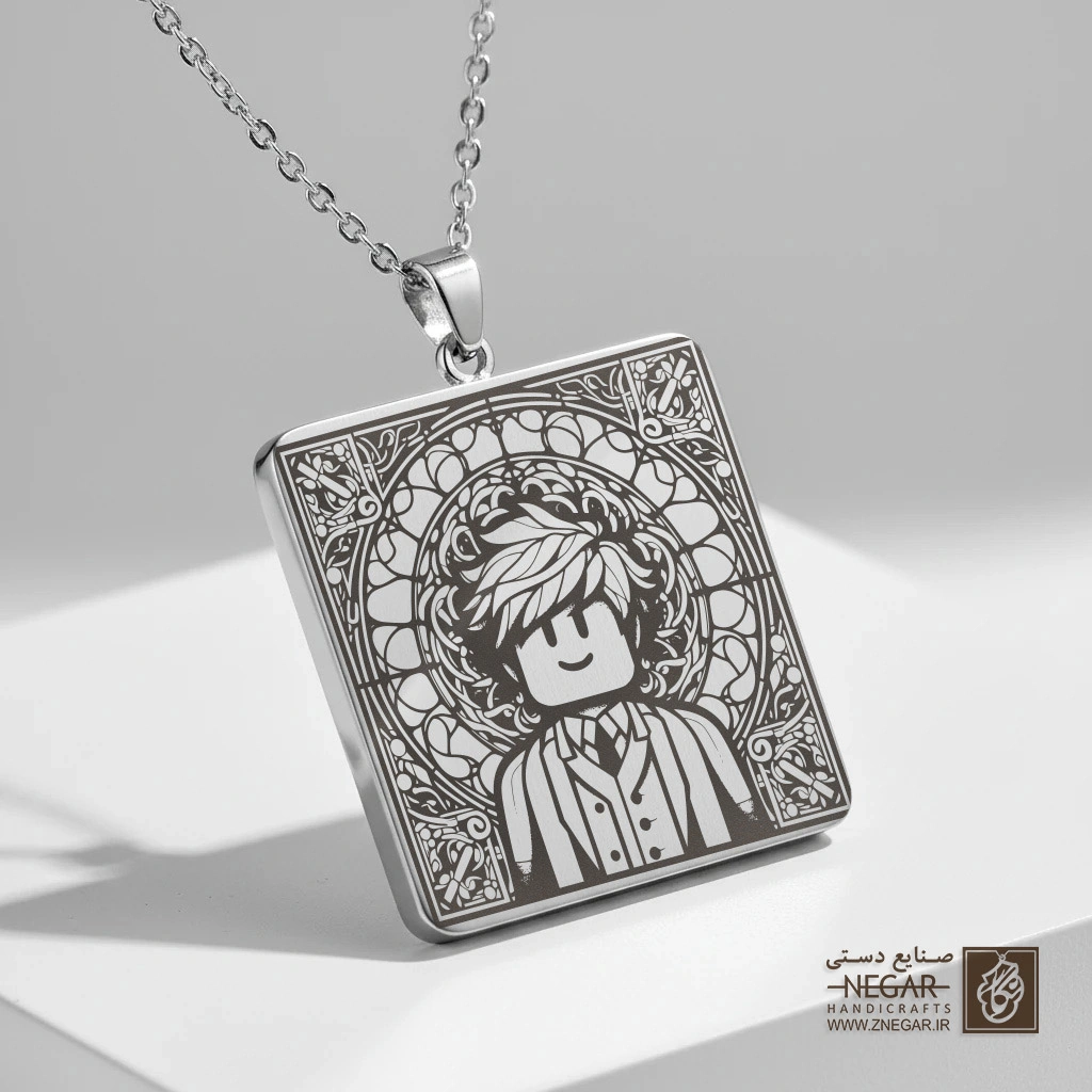 گردنبند طرح روبلاکس - قاب گل‌دار (حکاکی لیزری فایبر، مدل قاب مربع) کد 502865