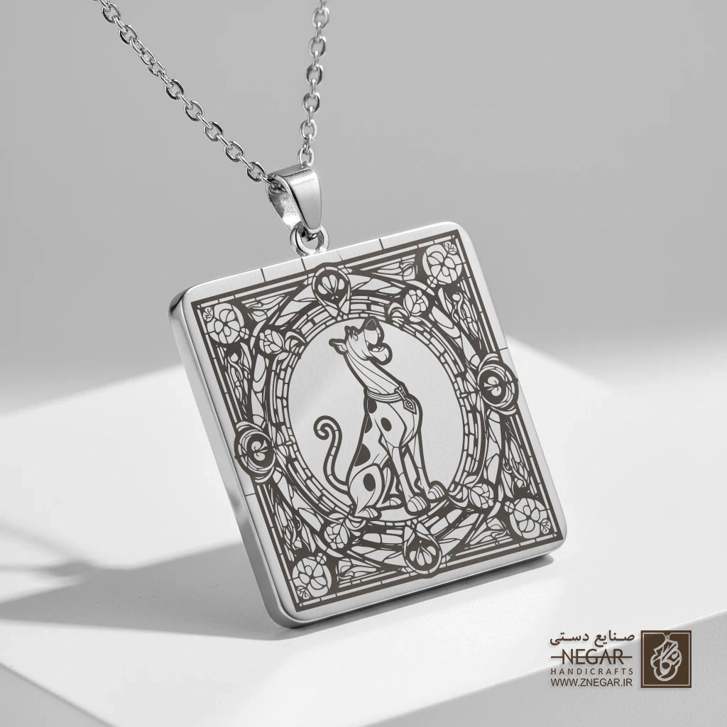 گردنبند طرح اسکوبی دو - قاب بیضی (حکاکی لیزری فایبر، مدل قاب مربع) کد 502947