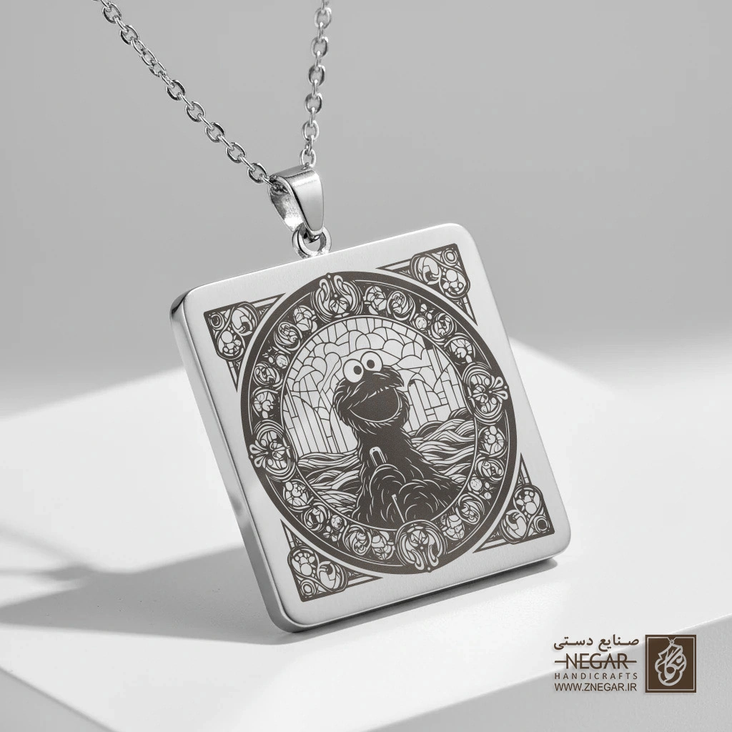 گردنبند طرح کوکی مانستر - قاب دایره (حکاکی لیزری فایبر، مدل قاب مربع) کد 502974