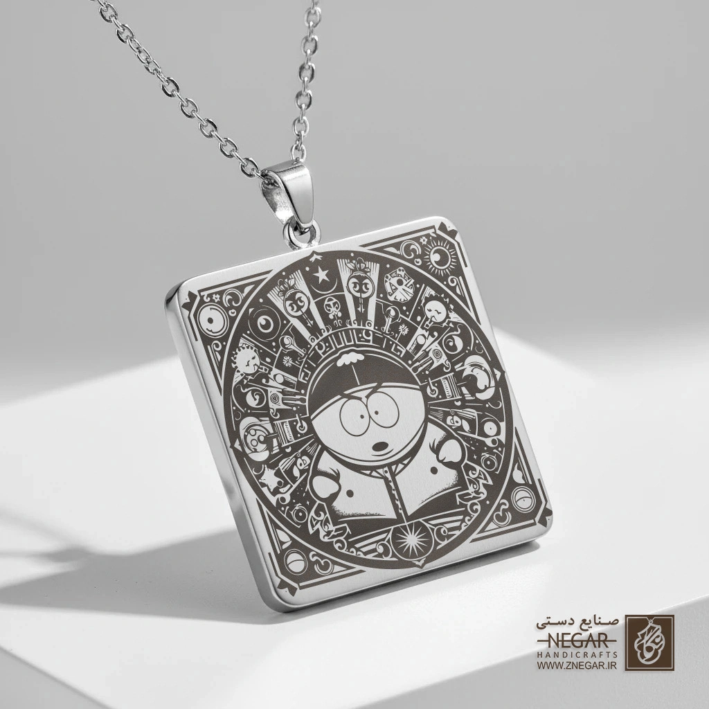 گردنبند طرح اریک کارتمن (Cartman) ماندالا (حکاکی لیزری فایبر، مدل قاب مربع) کد 503198
