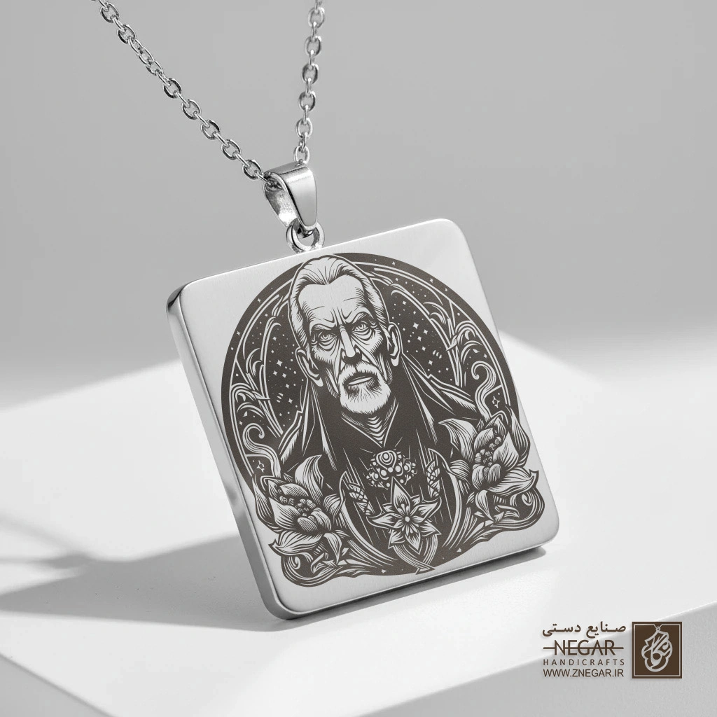 گردنبند طرح کنت دوکو (Count Dooku) (حکاکی لیزری فایبر، مدل قاب مربع) کد 503327