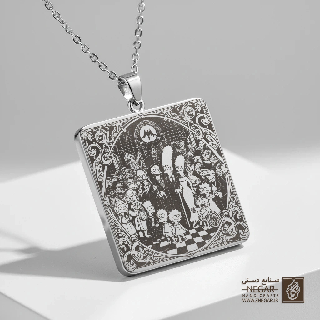 گردنبند طرح سیمپسون‌ها قاب پرجزئیات (حکاکی لیزری فایبر، مدل قاب مربع) کد 503532