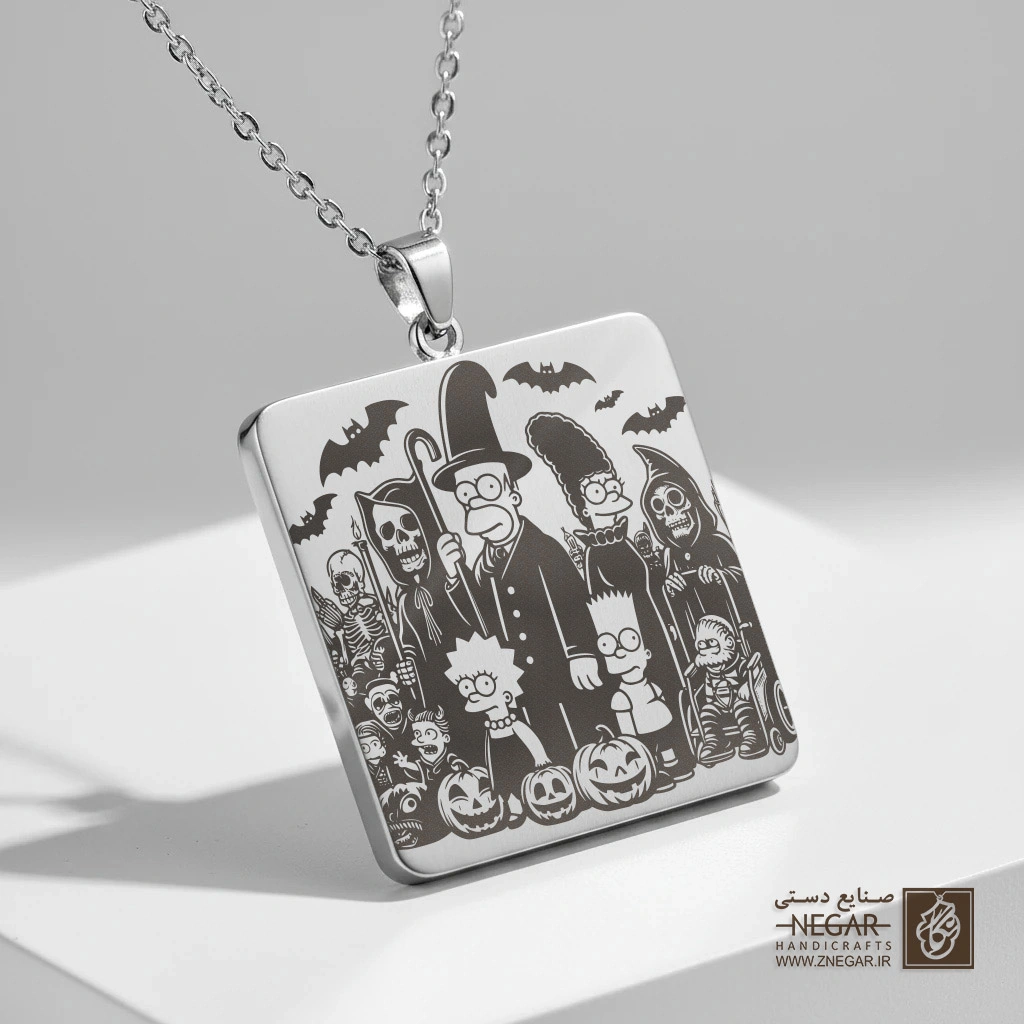 گردنبند طرح هومر سیمپسون در لباس جادوگر (حکاکی لیزری فایبر، مدل قاب مربع) کد 503540