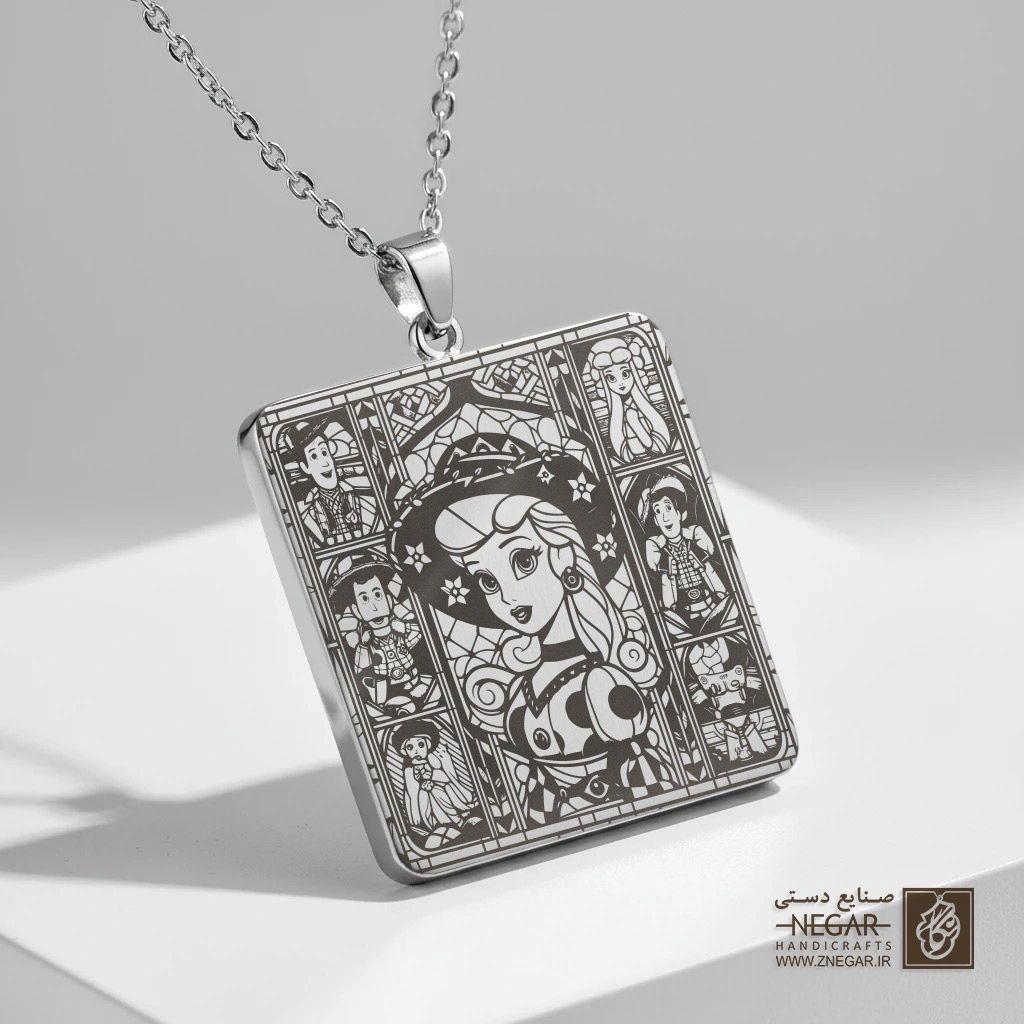 گردنبند طرح پرتره بو پیپ در کادر دکوراتیو (حکاکی لیزری فایبر، مدل قاب مربع) کد 503636