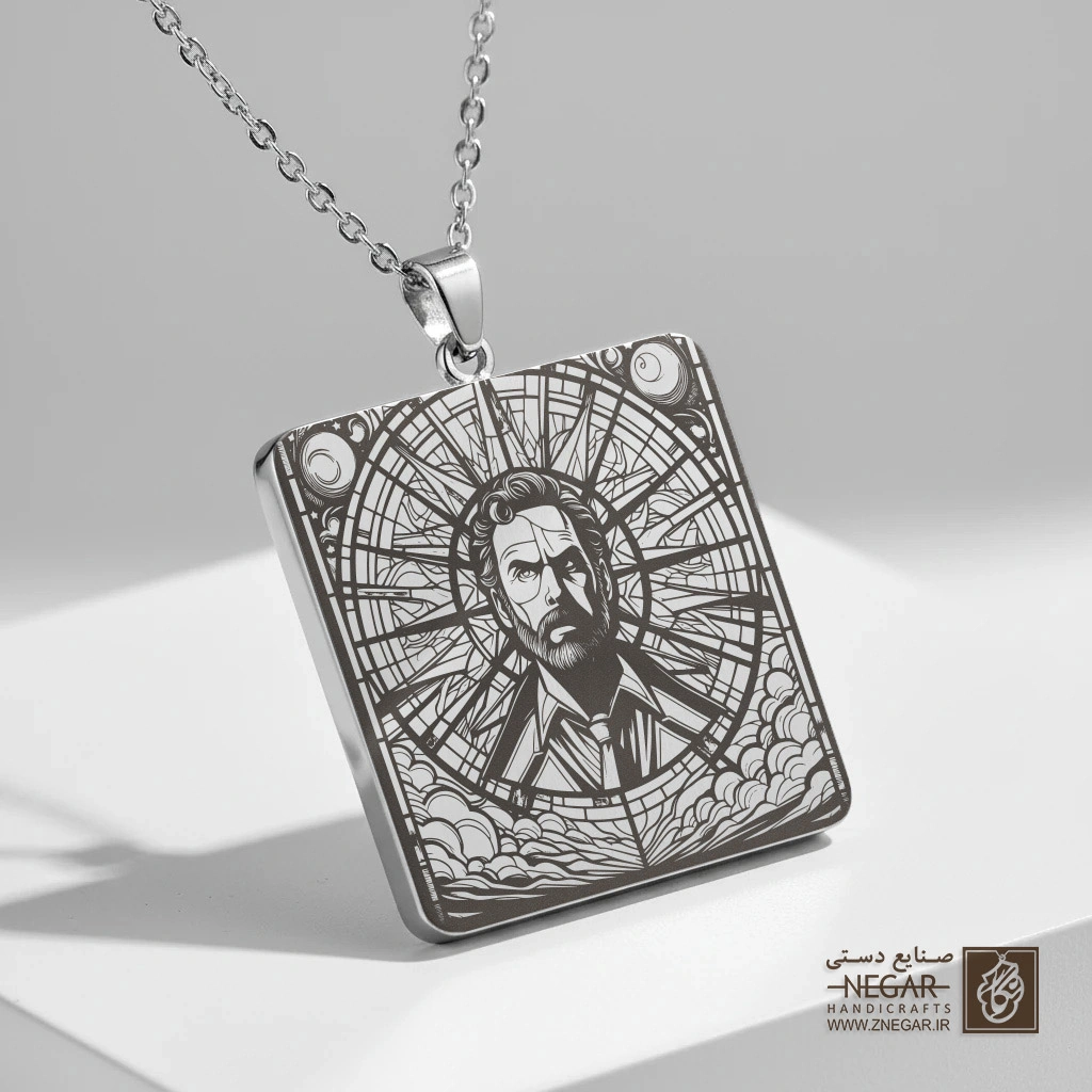 گردنبند طرح مینیمال چهره ریک گرایمز (حکاکی لیزری فایبر، مدل قاب مربع) کد 503702