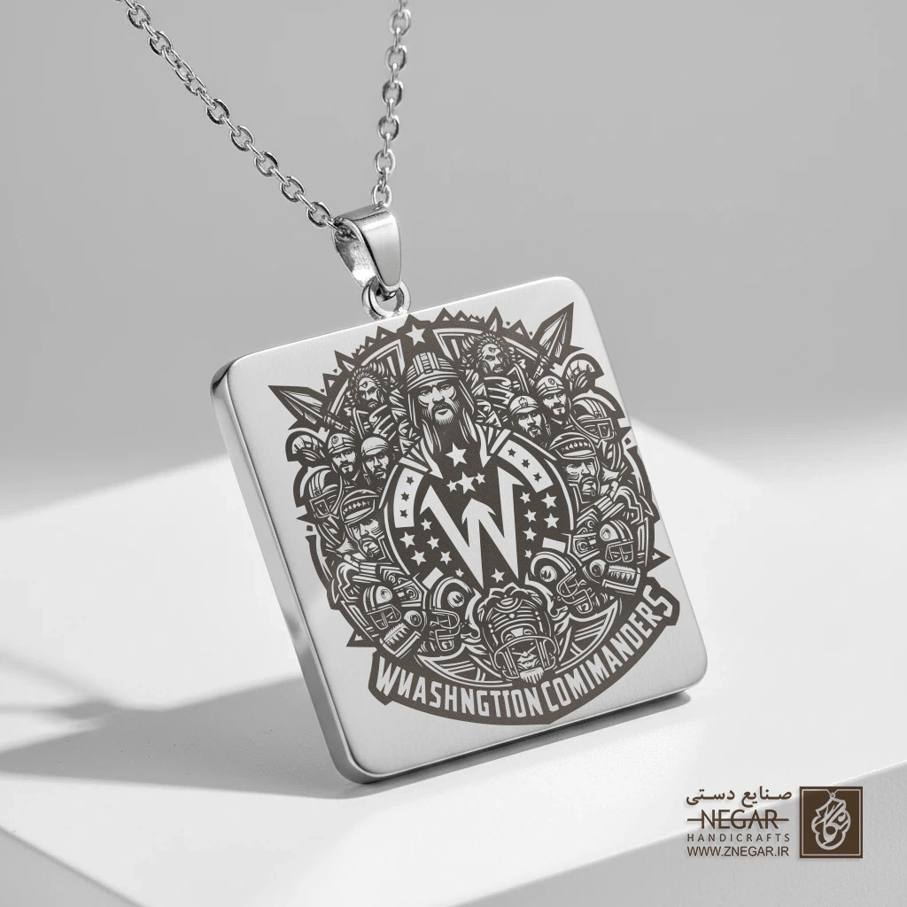 گردنبند طرح قهرمان واشینگتن کامندرز (حکاکی لیزری فایبر، مدل قاب مربع) کد 503786