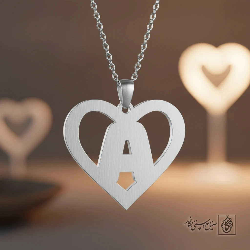 گردنبند حرف A داخل قلب کد 7097