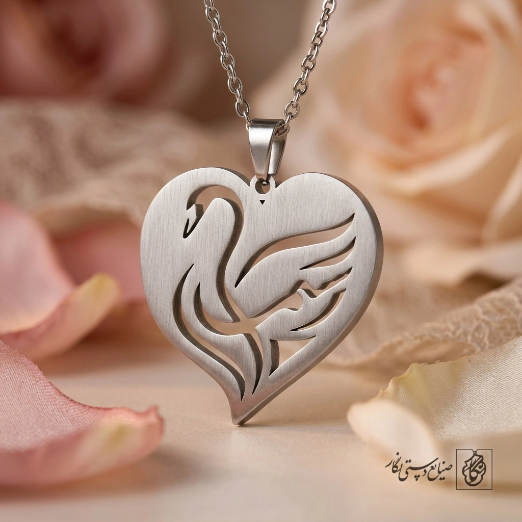 گردنبند اسم اسما طرح قو داخل قلب کد 7100