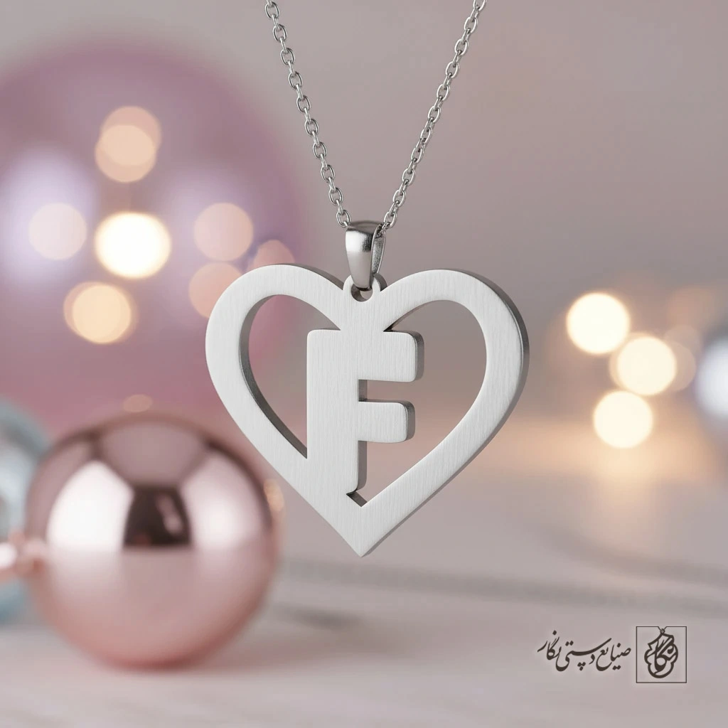 گردنبند حرف F داخل قلب کد 7110