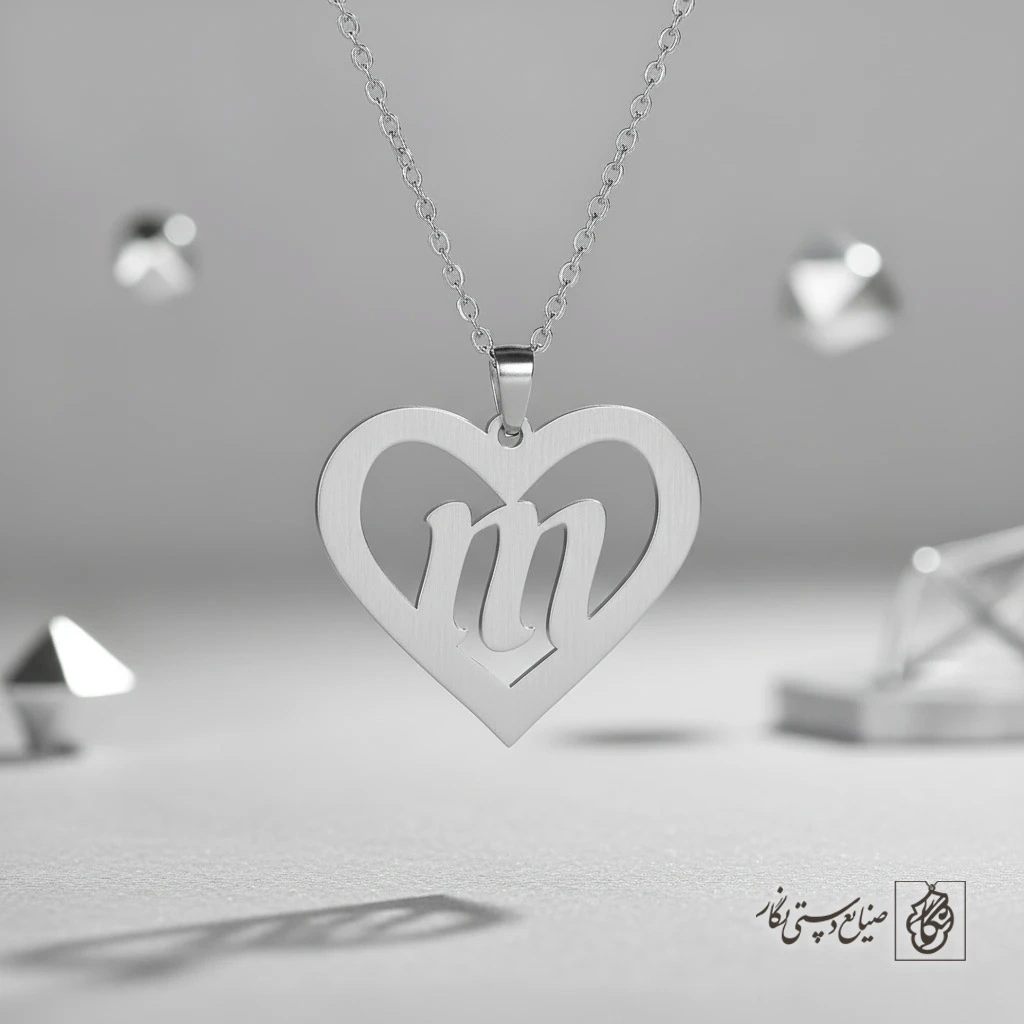 گردنبند حرف M داخل قلب کد 7125